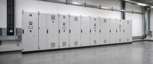 Clean commercial plant room with G99-ready electrical control cabinets.
