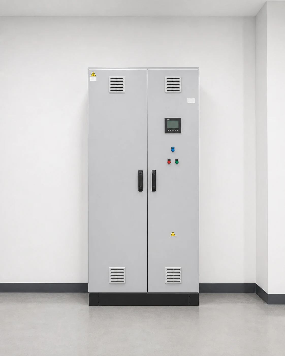 Finished PV distribution board in a tidy electrical cupboard.