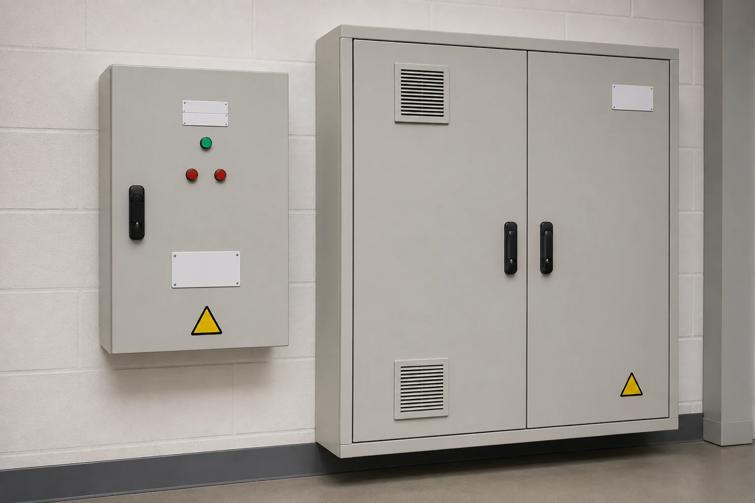 Tidy DC combiner enclosure installed beside a PV distribution board.
